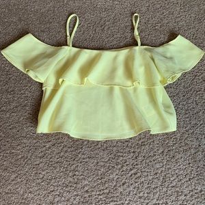Yellow short sleeve/off the shoulder crop top